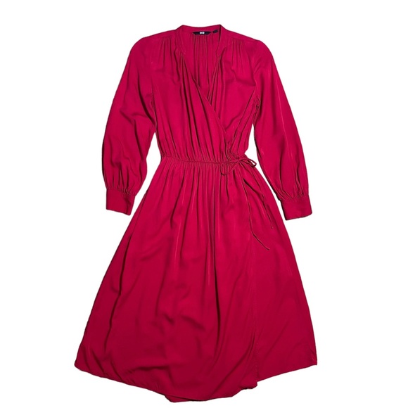 Uniqlo Red Long Sleeve Rayon Wrap Dress / Cover up Sz XXS - Picture 2 of 16